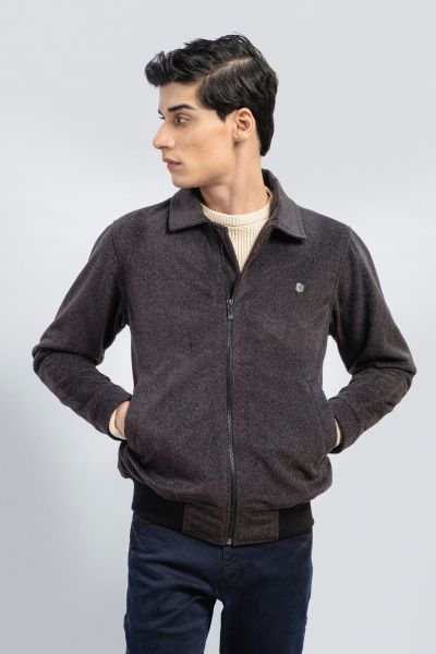 Grey Tweed Wool Blended Classic Collar Jacket
