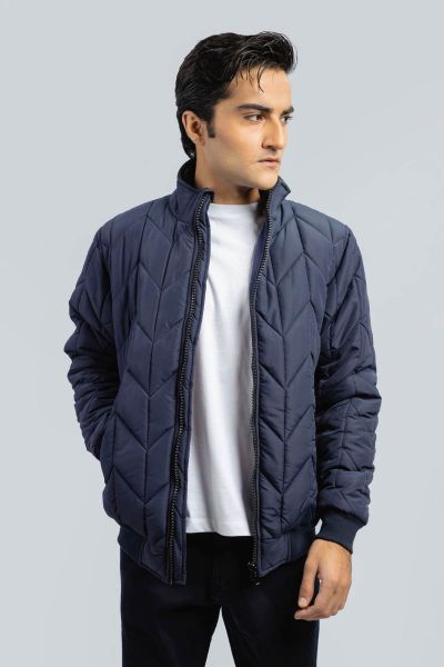 Blue Nylon Quilted Puffer Jacket