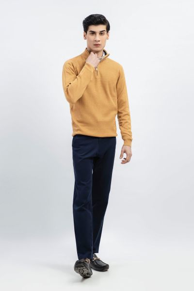 Mustard Wool Textured Half-Zip Sweater