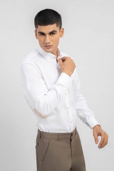 White Herringbone Formal Shirt – Brumano