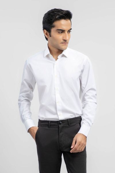 White Striped Office Shirt With Cutaway Collar