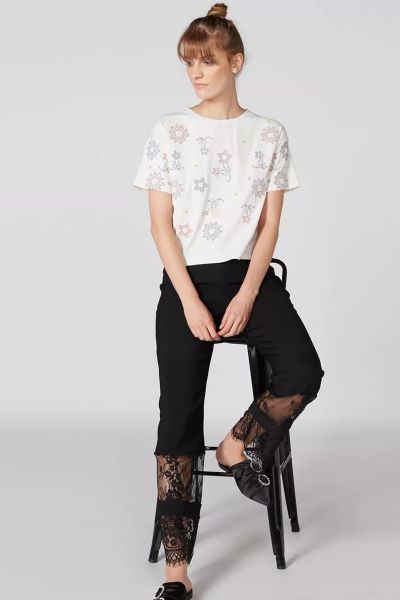 Printed Top With Crew Neck And Short Sleeves