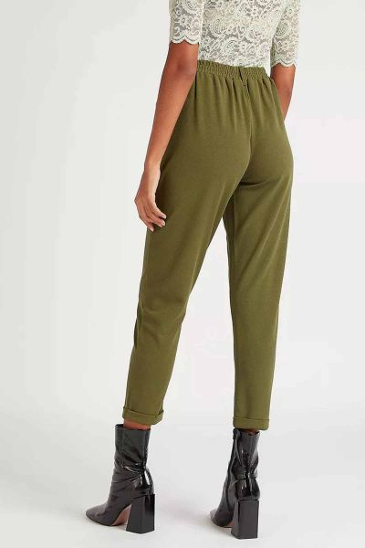 Solid Mid Rise Trousers With Semi Elasticated Waist And Pockets