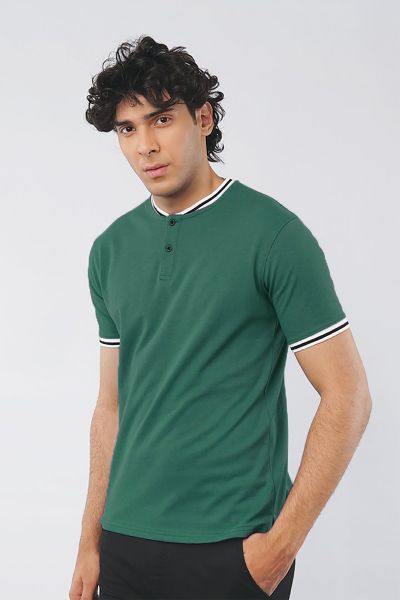 Nova Green Pique Henley T-Shirt