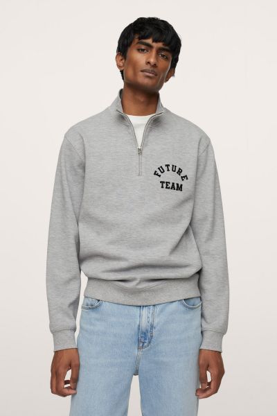Cotton Sweatshirt With Zip Neck
