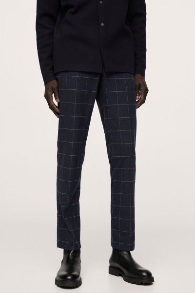 Slim Fit Checked Cotton Trousers