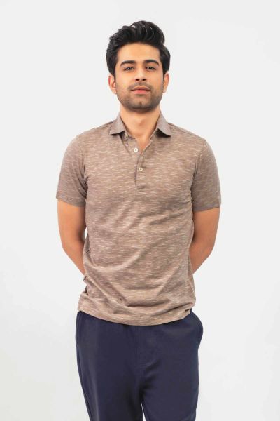 Brown Mercerized Pique Polo With Cutaway Collar