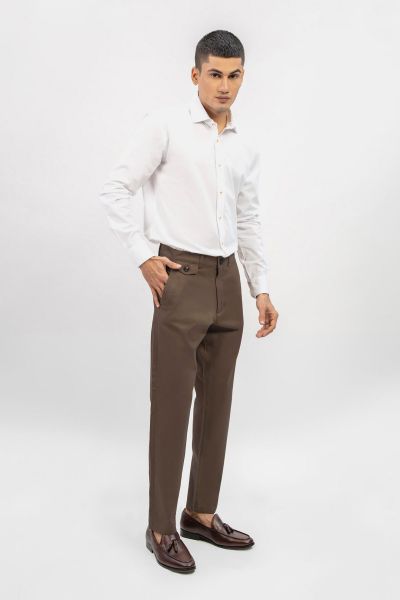 Brown Structured Casual Fit Chinos