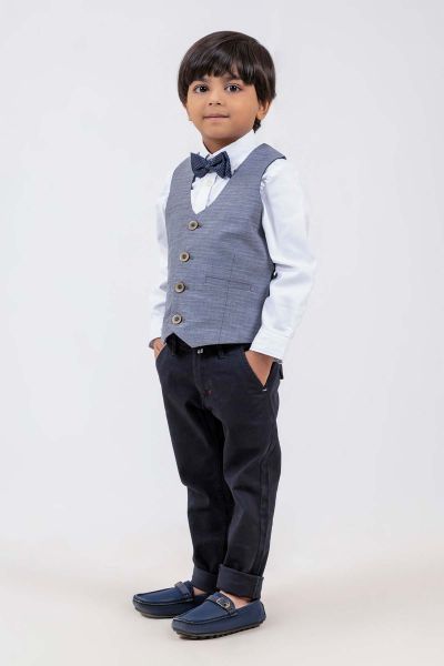 Grey Patterned Suit Vest With Bow
