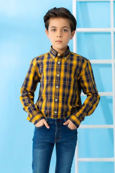 Yellow & Blue Long Sleeve Checkered Shirt
