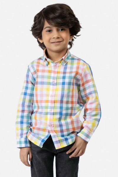 Multi Color Cotton/Linen Checkered Caual Shirt