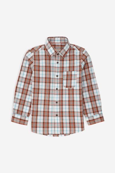 Brown & White Checkered Long Sleeve Casual Shirt
