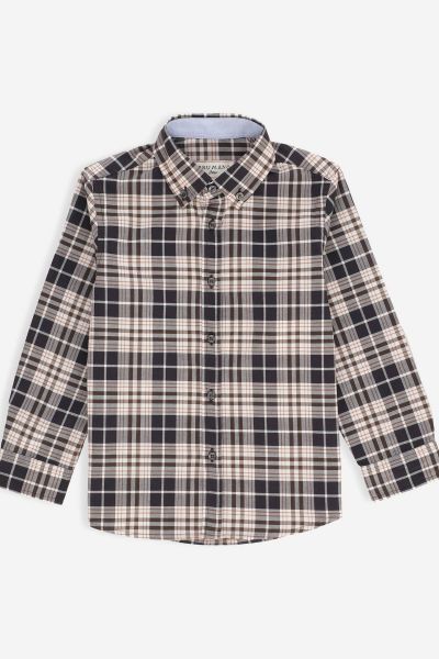 Brown Checkered Long Sleeve Casual Shirt