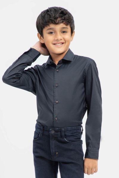 Black Satin Casual Long Sleeve Shirt with Shallow Collar