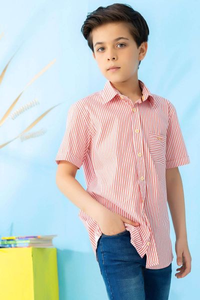 Red Striped Short Sleeve Casual Shirt