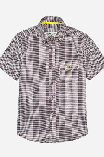 Maroon Micro Checkered Short Sleeve Shirt