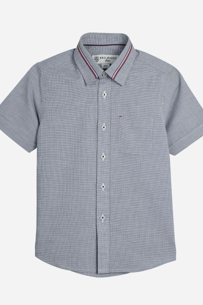 Blue Micro Check Short Sleeve Casual Shirt