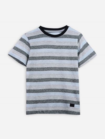 Beige & Grey Striped Short Sleeve Casual T-Shirt
