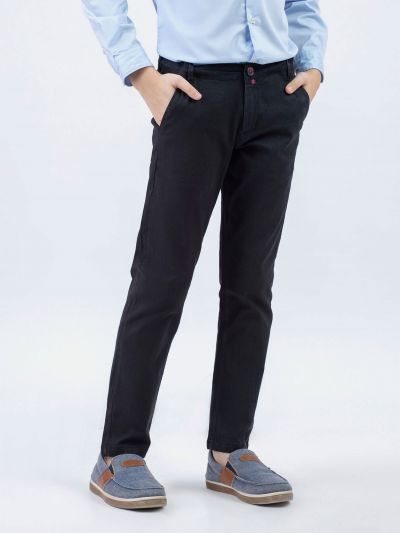 Black Cotton-Linen Casual Trouser