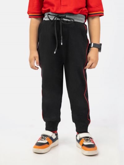 Black Knitted Jogger Pajama With Red Detailing