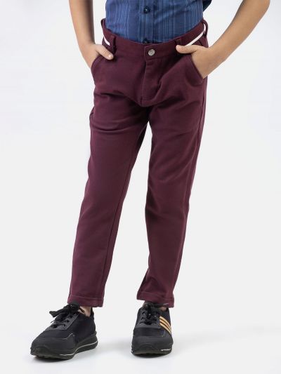 Burgundy Knitted Trouser With Detailing