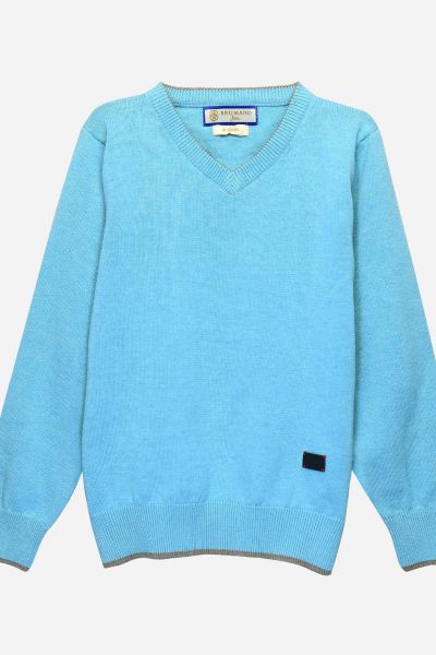 Aqua Blue Casual V-Neck Sweater