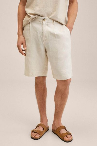 Elastic waist linen Bermuda shorts
