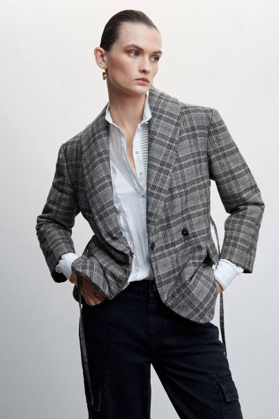 Check structured quilted jacket
