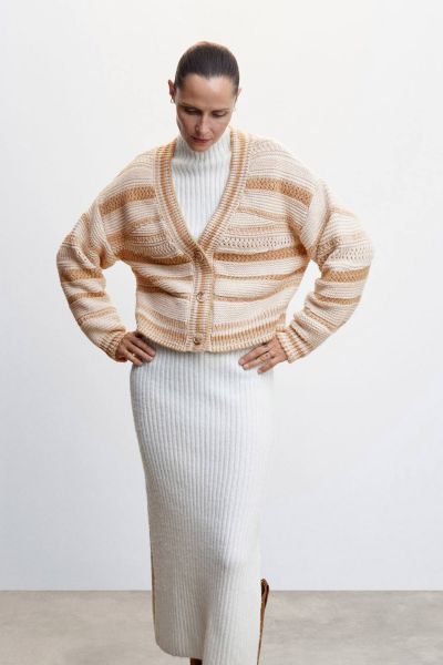 Striped cardigan combined knit