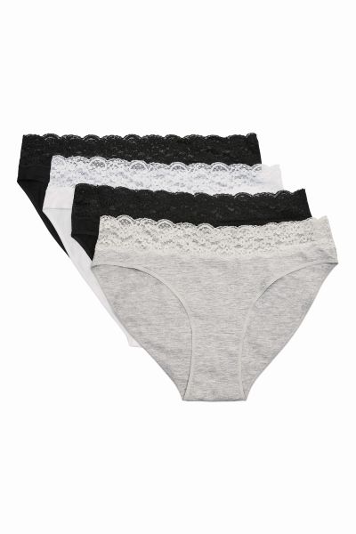 Lace Trim Cotton High Leg Knickers Four Pack