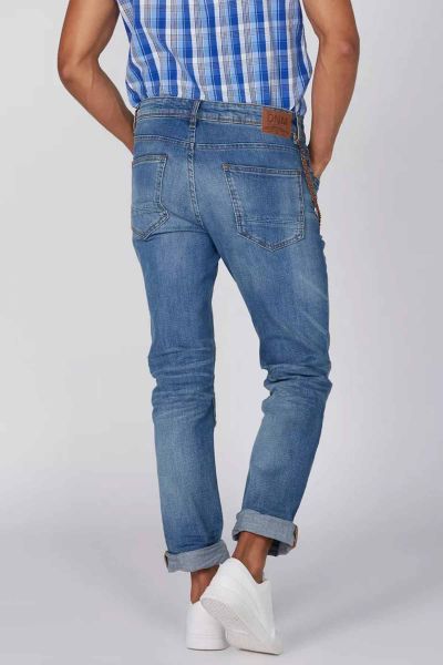 Distressed Full Length Jeans With Button Closure And Pocket Detail