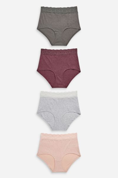 Lace Trim Cotton Blend Knickers 4 Pack