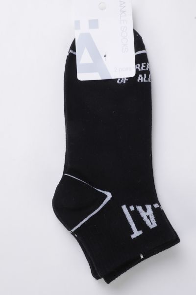 Men's Lettered Ankle Socks 2 Pairs - Black