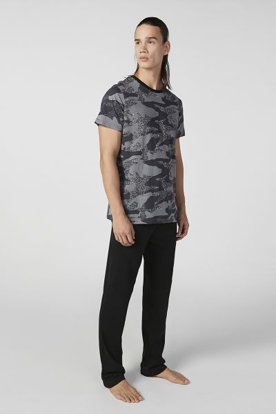 Printed Round Neck T-shirt and Full Length Plain Pyjama Set