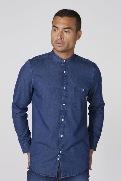 Mandarin Collared Shirt with Long Sleeves and Complete Placket