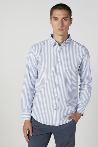 Slim Fit Striped Long Sleeves Shirt with Spread Collar