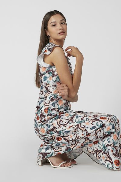 Printed Midi A-line Dress with Cap Sleeves