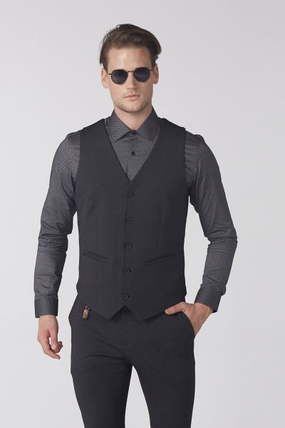 Textured Waistcoat with Button Closure and Pocket Detail