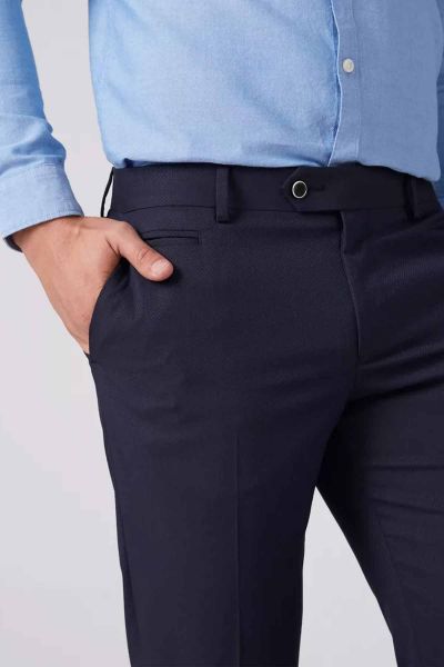 Textured Trousers With Pocket Detail And Button Closure