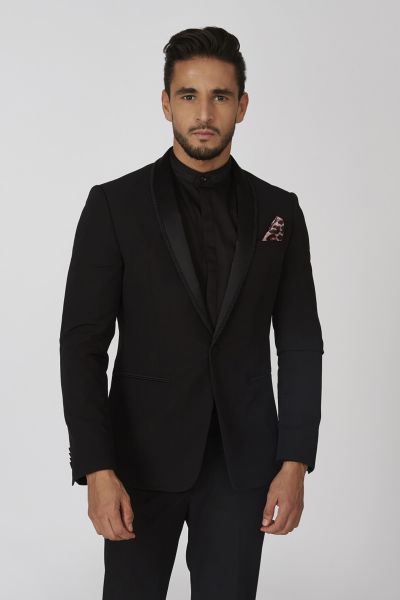 Slim Fit Plain Blazer with Notched Lapel and Long Sleeves