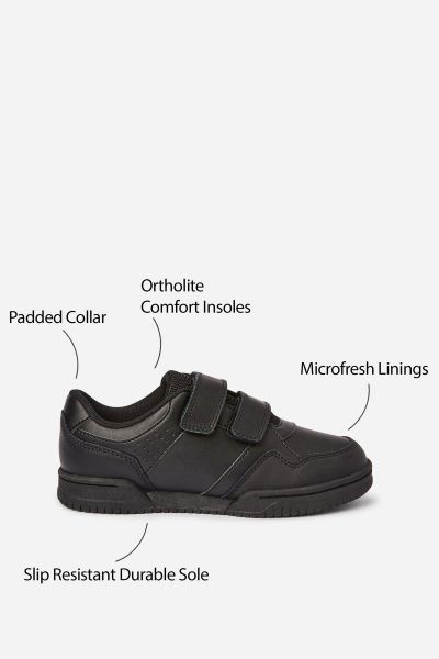 Black Leather Double Strap Shoes