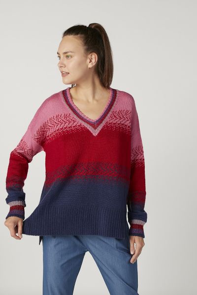 Textured Sweater with V-neck and Long Sleeves