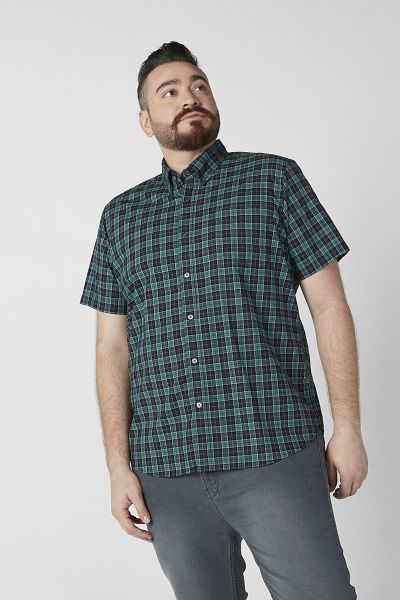 Chequered Shirt with Spread Collar and Short Sleeves