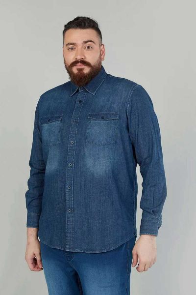 Denim Shirt With Long Sleeves And Flap Pockets