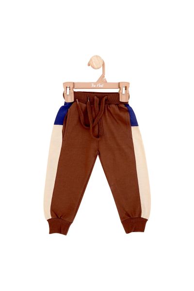 Beige And Brown Contrast Panel Trousers