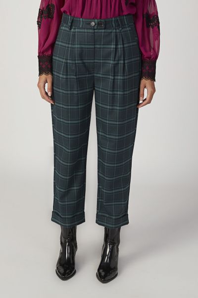 Chequered Mid Waist Pants with Elasticised Waistband and Pocket Detail