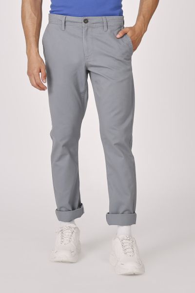 Slim Fit Plain Mid Waist Chinos with Pocket Detail