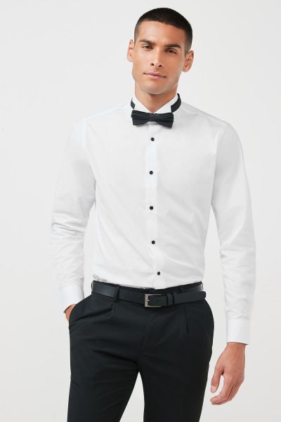 White Single Cuff Dress Shirt And Bow Tie Set