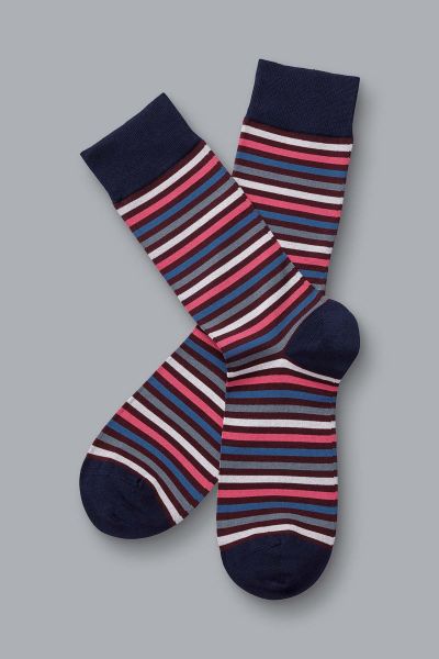 Maroon Red And Coral Stripe Socks