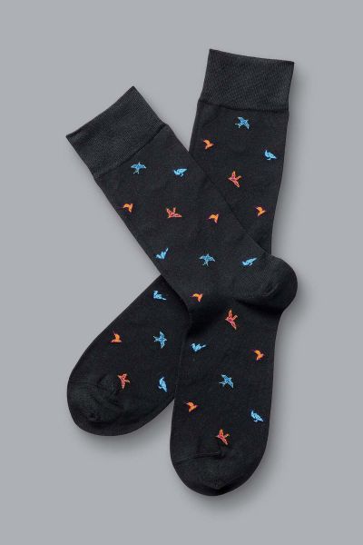 Black Multi Origami Bird Motif Socks